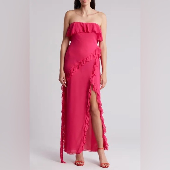 Know One Cares Strapless Ruffle Maxi Dress - Picture 1 of 10